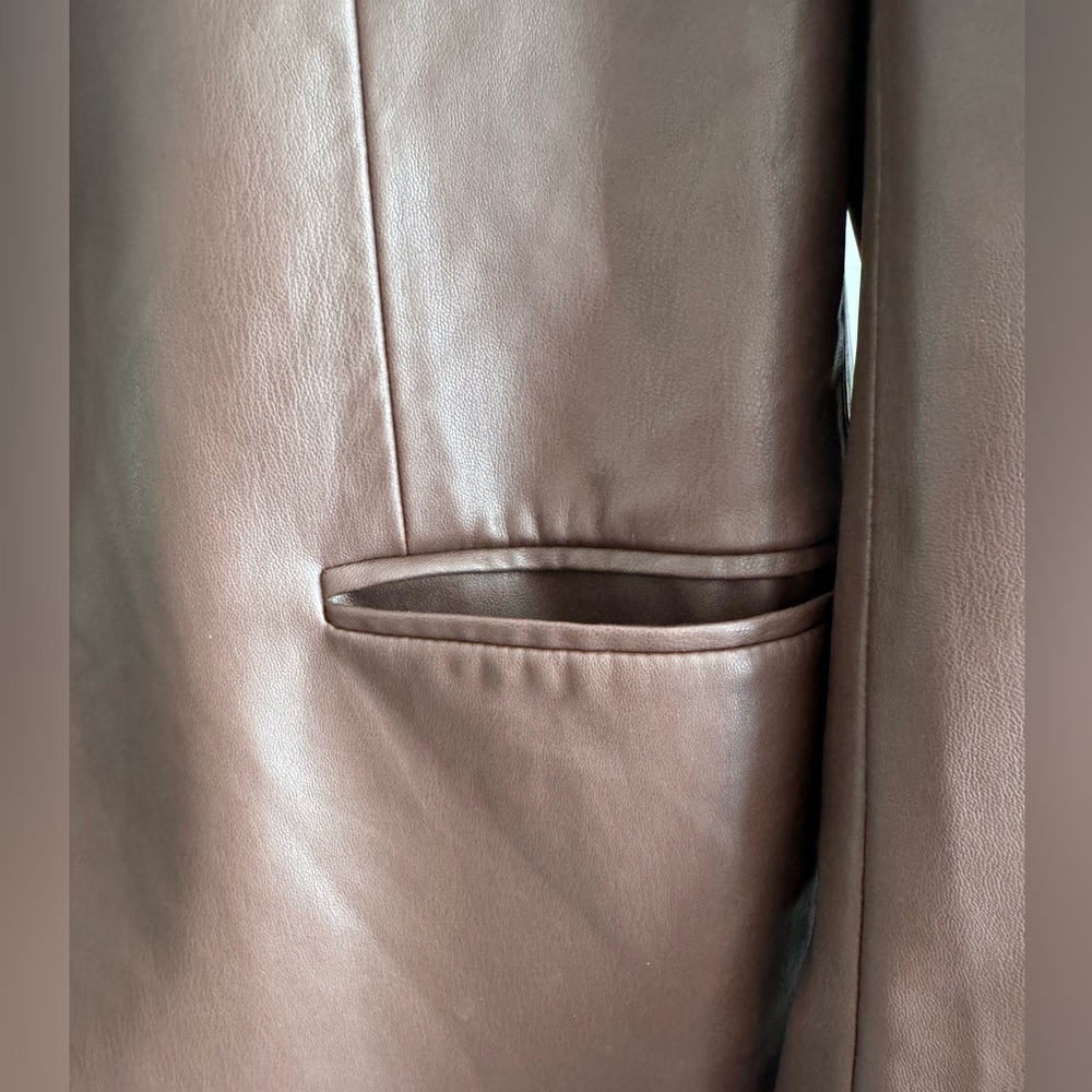 ZARA Faux Leather Blazer, Two Button Front, Pockets, Size S - Picture 11 of 12